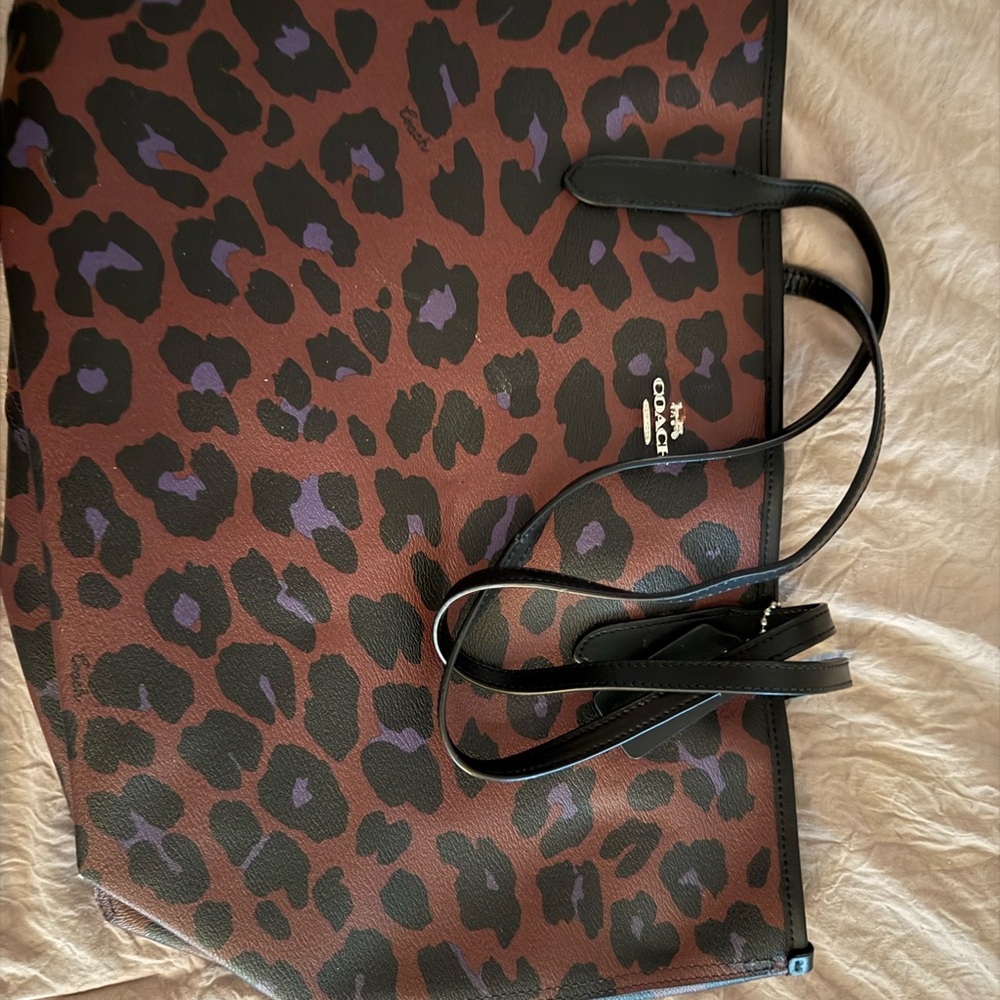 Coach Leopard Print Tote - Brown and Purple